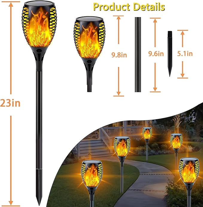 Upgraded Larger Solar Lights Outdoor, 6 Pack Flickering Flame Solar Torch Lights with Super Larger Size for Garden Decor, Waterproof Solar Garden Light, Solar Powered Outdoor Lights for Yard Pathway
