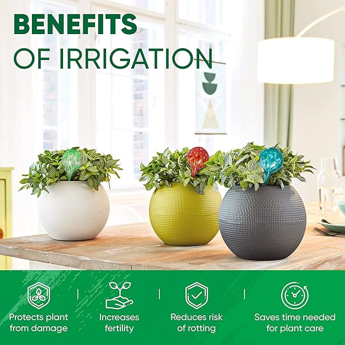 Plant Watering Globes Set of 8 - Large Self Watering Globes for Indoor & Outdoor Plants - Multicolored, Automatic, Glass Watering Bulbs for Daily Use, Plant Watering Devices