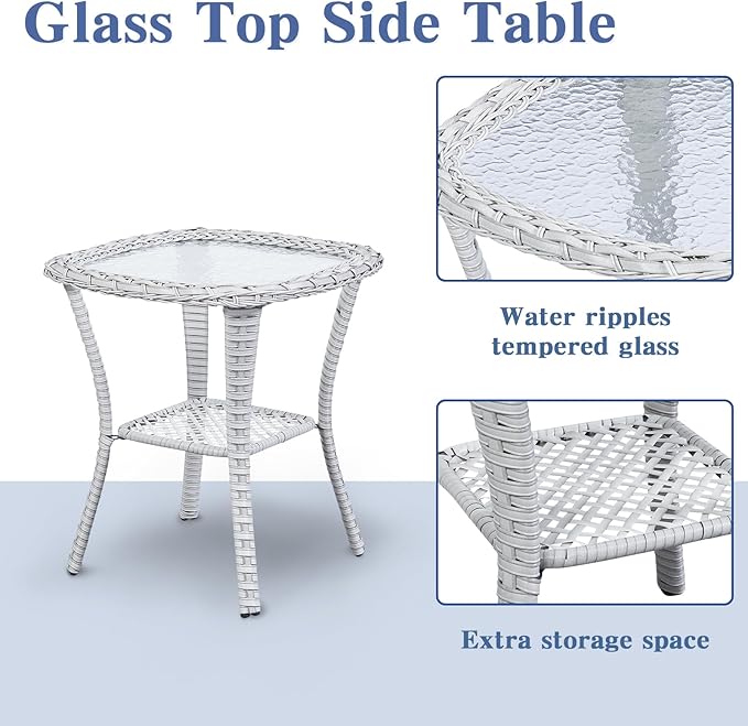 Outdoor Swivel Rocker Furniture 5 Pieces Patio Wicker Furniture Sets, Rattan Patio Swivel Glider Chairs with 2 Ottoman and Glass Side Table