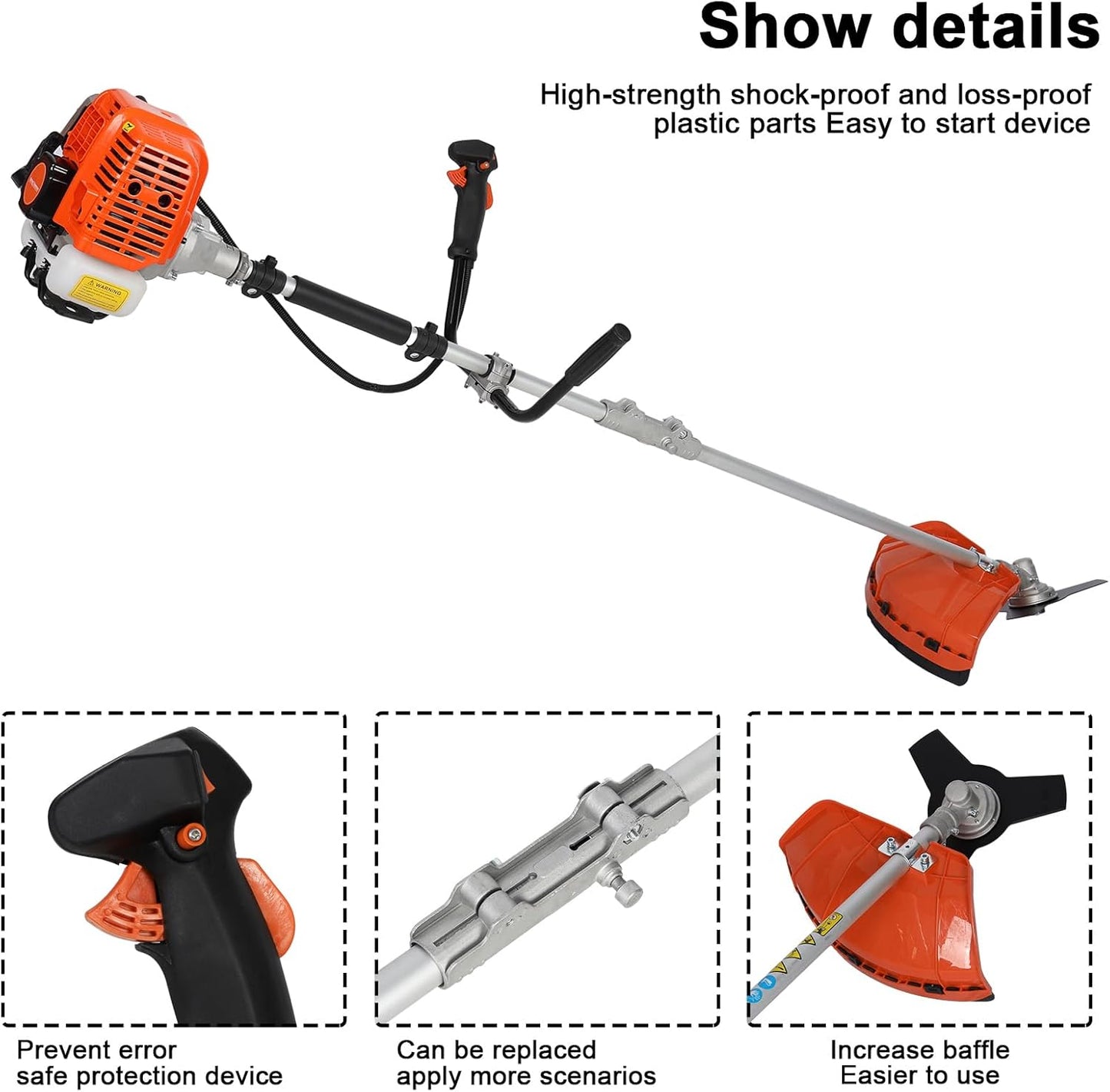 Gas Weed Wacker Cordless 2 in 1 String Trimmer, 52cc 2 Cycle Weed Eater with Anti-Slip Handle Brush Cutter Garden Tools Edger Lawn Tool (Orange)