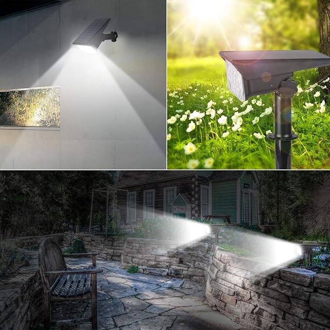 T-SUNUS 20 LED Solar Spotlights, IP65 Waterproof 2-in-1 Outdoor Solar Landscape Light for Yard Garden Driveway Porch Walkway Pool Patio 2 Pack Cold White