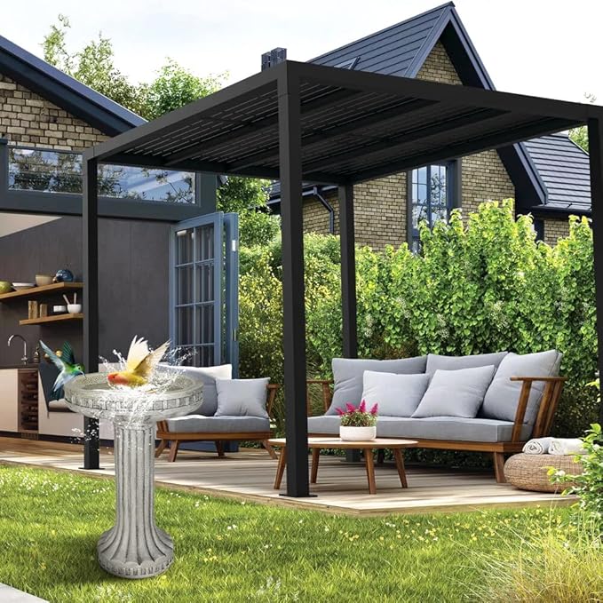 SKYFIRE 24 Inch Height Outdoor Bird Bath - Fibre Reinforced Concrete Large Bird Bath Stylish with Modern Pedestal for Garden, Patio, Lawn, Backyard - 16”W X 24”H Contemporary Birdbaths & Supports