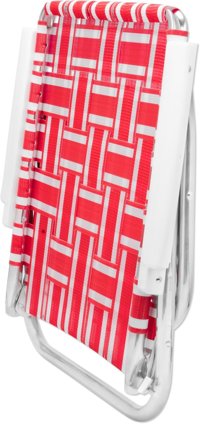 Lawn Chair USA Folding Aluminum Outdoor Patio Lawn Chair | Heavy-Duty Webbed Chairs for Camping, Sports, Beach, Yard & Tailgating | Lightweight Portable | High Back Beach Chair - Red & White Stripe