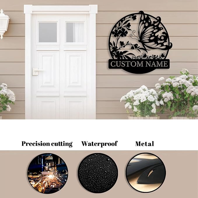 Custom Butterfly Metal Sign,Personalized Butterfly House Number Signs,Personalized Gardener Name Sign,Garden Patio Wall Decor (Style-3)