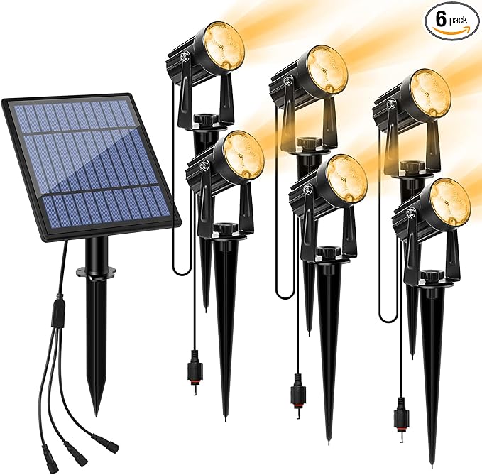 APONUO Metal Outdoor Solar Landscape Lights, Waterproof Spotlight 6-in-1 for Yard Landscape Lighting, Auto On/Off for Pathway, Driveway, Patio (Warm White)