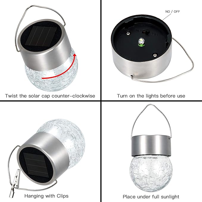 SUNWIND Hanging Solar Ball Lights Outdoor - 8 Pack Auto Color Changing Cracked Glass Decorative Garden Lights Hanging Solar Lanterns for Yard, Patio, Fence, Tree, or Holiday Decoration(Multi-Color)