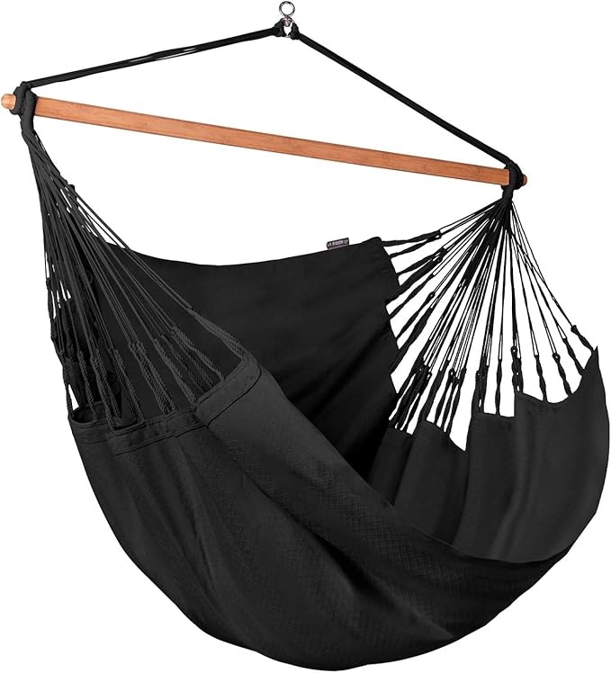 LA SIESTA® - XL King Habana Cotton Hammock Chair & CasaMount - Hanging Chair w/Suspension Kit for Walls Ceilings & Square Beams - Indoor Outdoor Swing Hanging Chair Bedroom Patio Balcony - Onyx
