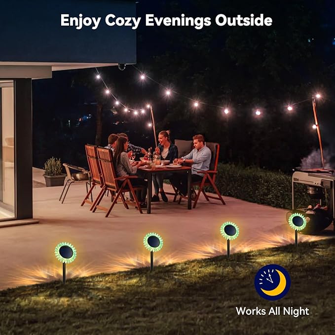 Outdoor Solar Lights, 6 Pack Led Solar Sunflower Lights, Stake/Wall 2-in-1 Waterproof Solar Garden Lights for Yard, Landscape, Fence, Patio, Driveway, Pathway, Backyard Decoration (Warm White)