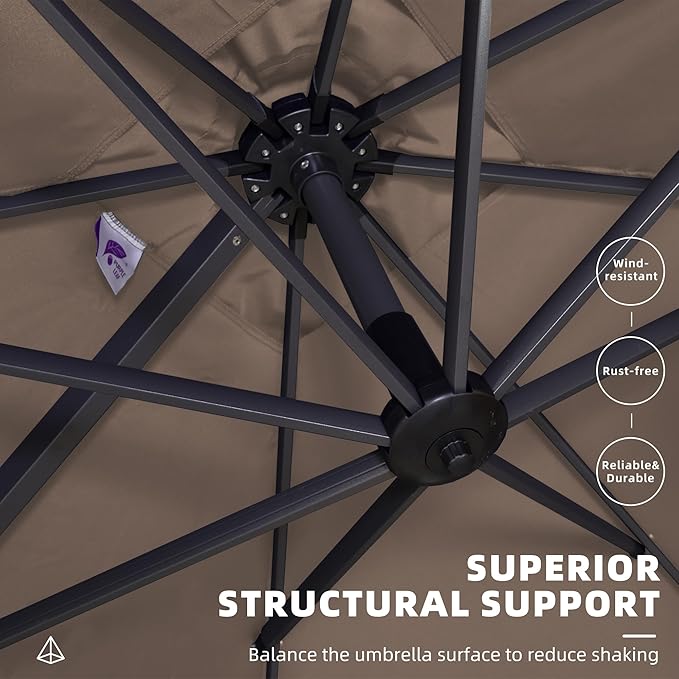 PURPLE LEAF 9' X 11.5' Square Cantilever Umbrella Patio Umbrella with Base Outdoor Umbrella Aluminum Offset with 360-degree Rotation for Garden Deck Pool Patio Taupe
