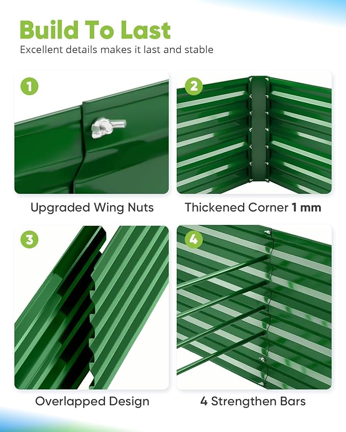 Quictent Galvanized Raised Garden Bed 8x4x2 Ft Tall Metal Planter Box for Vegetables Outdoor Bottomless for Backyard, 2 Tomato Cages Included, 22.04" Deep (Green)