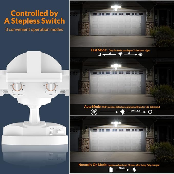 LEPOWER 1600LM LED Solar Security Lights Motion Outdoor, Motion Sensor Light, 5500K White Light, IP65 Waterproof Outdoor Flood Solar Light with 3 Adjustable Head for Yard, Garage(White)