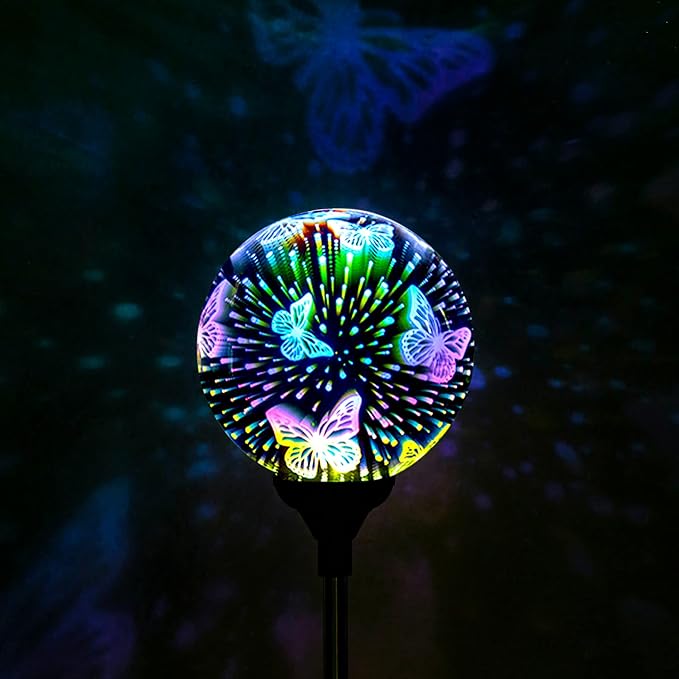 WNP Solar Outdoor Garden Light Decoration,Colorful Landscape Ball Stake Lights,2 Pack Outside Garden Light Decorative,Yard Solar Lights Waterproof Glass Decor Patio Path (2 Pack Butterfly)