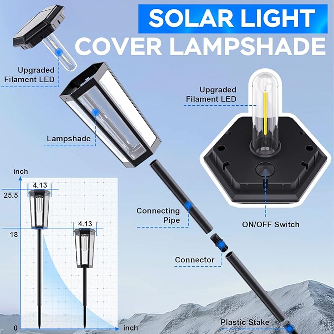 Solar Pathway Lights Outdoor, 6 Pack Garden Lighting, P65 Waterproof Solar Lights for Walkway, Driveway, Patio, Landscape- (Warm Light)