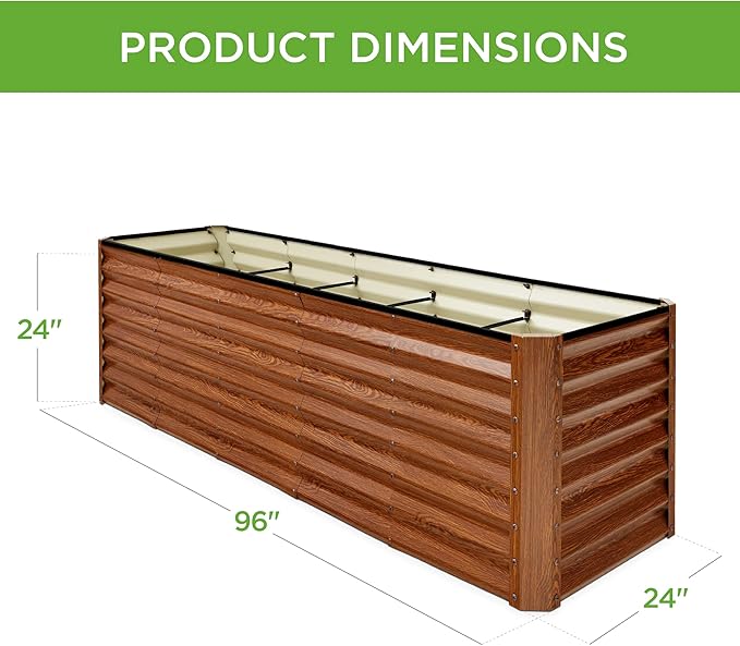 Best Choice Products 8x2x2ft Outdoor Metal Raised Garden Bed, Rectangular Deep Root Planter Box for Vegetables, Flowers, Herbs, and Succulents w/ 239 Gallon Capacity - Wood Grain