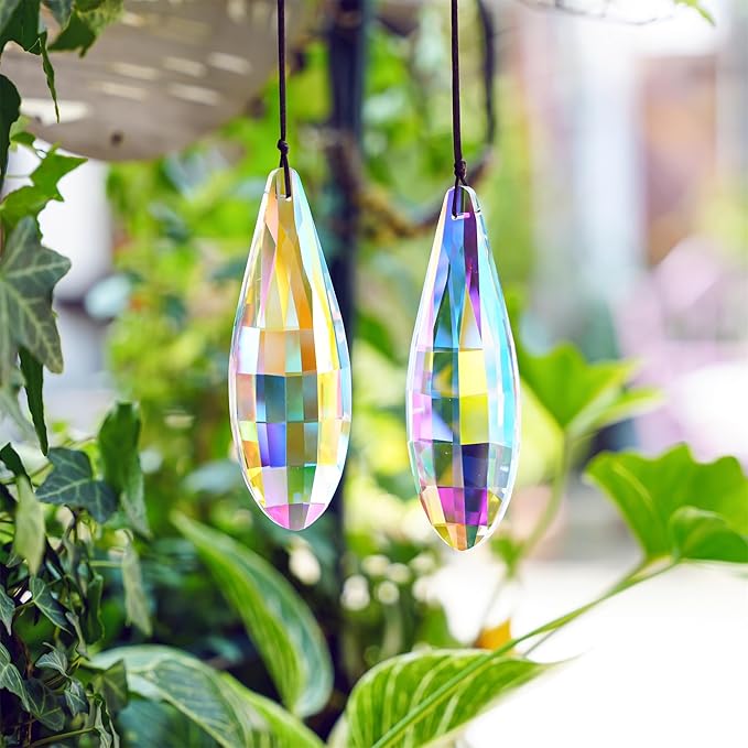 HDCRYSTALGIFTS Pack 2,120mm Colorful Crystal Suncatchers Prisms Hanging Ornaments for Window Rainbow Maker Crystal Prisms Pendant Home Garden Decoration