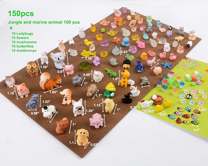 150 Pcs Mini Resin Animals Miniature Animal Figurines Tiny Resin Animals Mini Animals Small Animals Figures Bulk for Fairy Garden Décor Micro Landscape Ornaments Dollhouse Craft Accessories