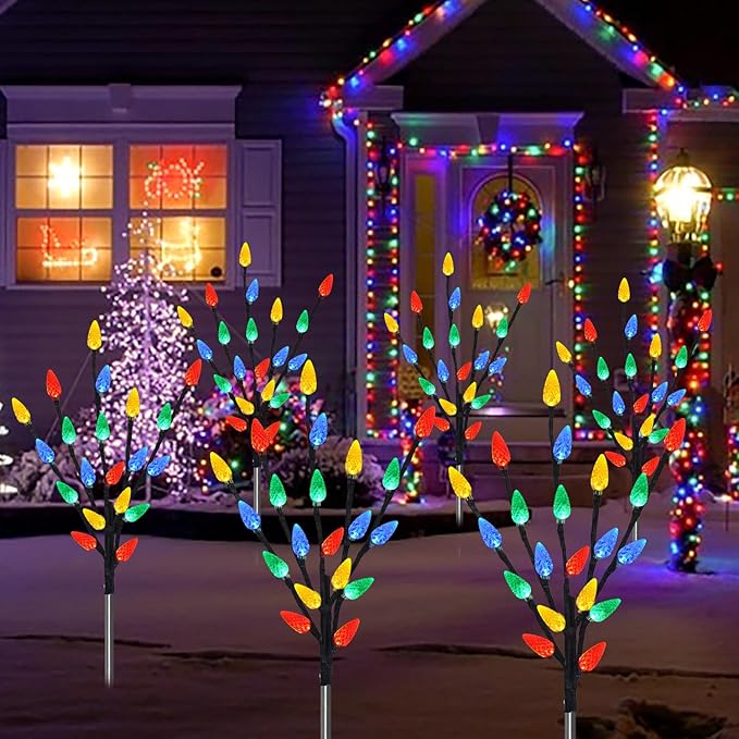 Upgraded 6 Packs 120 LED C6 Solar Christmas Lights, Outdoor Christmas Decorations Yard Lights, 8 Modes Waterproof Christmas Pathway Lights for Christmas Decorations Outdoor Yard Patio Cemetery Grave