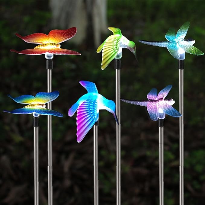 Solar Outdoor Lights with Hummingbird Butterfly Insect Garden Gifts Decor,Solar Garden Stakes Lights for Pathway, Lawn, Patio, Driveway