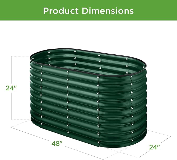 Best Choice Products 4x2x2ft Outdoor Metal Raised Garden Bed, Oval Deep Root Planter Box for Vegetables, Flowers, Herbs, and Succulents w/ 101 Gallon Capacity, Rubber Edge Guard - Dark Green