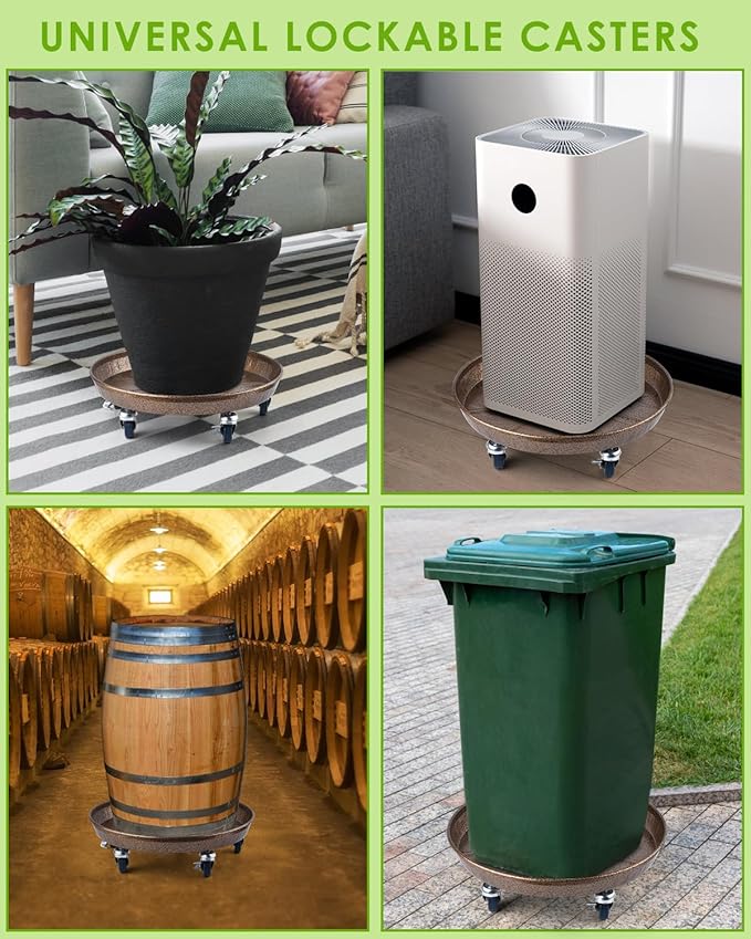 PACETAP 2Pack 15.7'' Large Plant Stand with Lockable Wheels, Heavy-Duty Plant Caddy with Casters for Indoor and Outdoor, Round Rolling Plant Stands Garden Pot Mover to Carry Potted Flower Pot