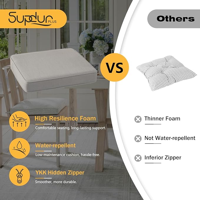 Outdoor Sunbrella Square Corner Seat Cushion, 19"x19"x3", Set of 4, Non Slip Outdoor Seat Cushion Pads with Removable Cover for Patio Furniture, Garden Yard Lawn, Specrtum Pebble