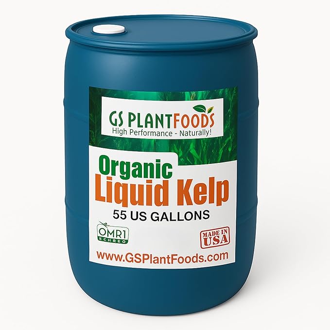 GS Plant Foods Liquid Kelp Fertilizer – Suitable for Organic Growing, OMRI Listed Seaweed Concentrate for Lawns, Gardens & Soil - 55 Gallons