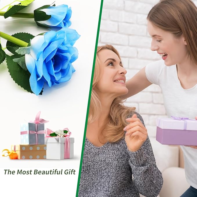 Solar Garden Lights, Solar Outdoor Lights with More Realistic 10 Rose Waterproof Solar Powered Flowers Lights for Outside Patio Yard Pathway Decorations, 2 Pack, Blue