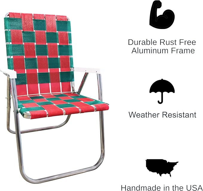 Lawn Chair USA Folding Aluminum Outdoor Patio Lawn Chair | Heavy-Duty Webbed Chairs for Camping, Sports, Beach, Yard & Tailgating | Lightweight Portable | Classic - Christmas Theme