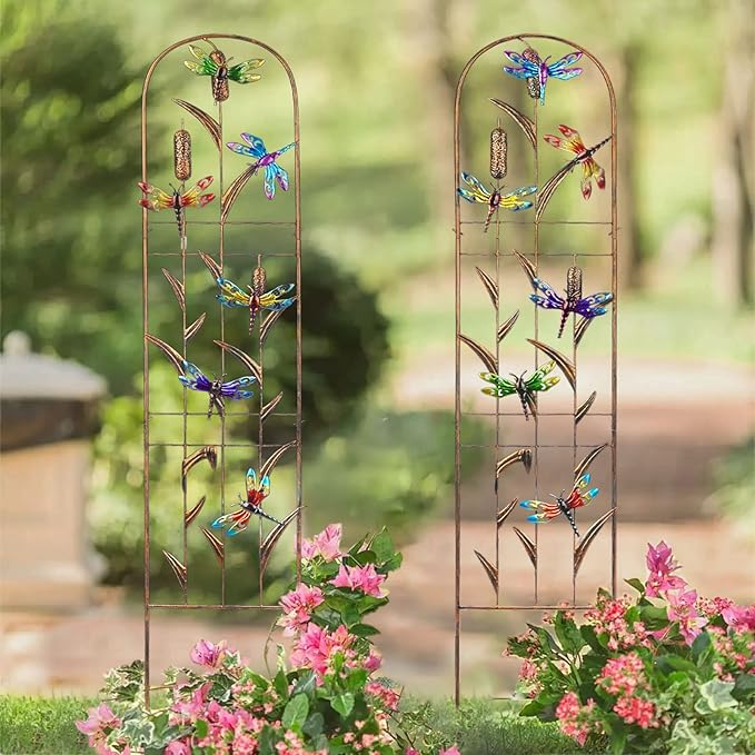 Set of 2 Dragonfly Metal Garden Trellis for Climbing Plants, Decorative Vegetables Flowers Vine Trellis for Outdoor Patio 60'' H x 11'' W