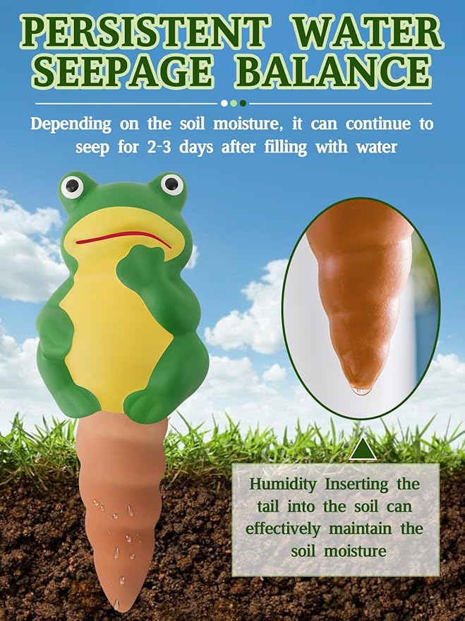 4Pcs Plant Watering Globes, Kalolary Frog Shape Self Watering Spikes Terracotta Drip Water Stakes Irrigation Watering Bulbs for Pot, Indoor, Outdoor, Vacation(Frog B)