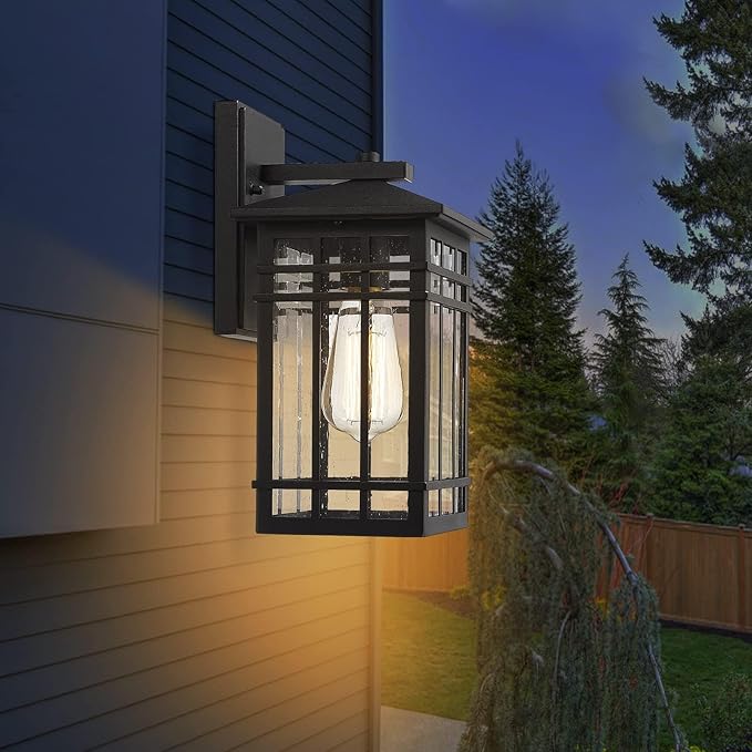 Outdoor Wall Lantern, Exterior Light Fixture, Waterproof Outdoor Wall Lighting Fixture Outside with Seeded Glass for Porch, Garage, Patio, Hallway, Entryway, 2 Pack