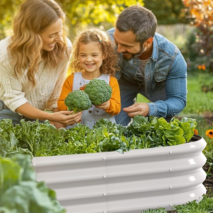 6x2x1ft Oval Galvanized Raised Garden Bed Outdoor 9-in-1 Large Metal Modular Planter Box Raised Beds for Gardening,Vegetables,Fruits,Flowers & Herbs (White)