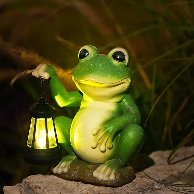 Large Frog Garden Decor for Outside Solar Powered Sculptures for Garden Patio Cute Animal Garden Statues Home Easter Ornaments, Gifts for Mom Grandma