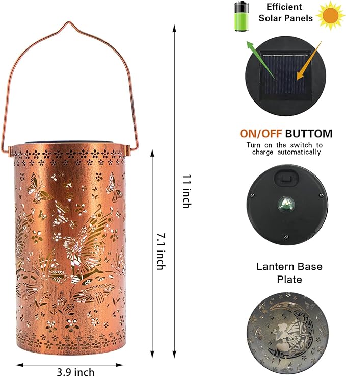 Solar Lanterns Outdoor Hanging Lantern Lights,Fairy Metal Decor Lanterns-Waterproof LED Decorative Light for Garden Patio Yard Lawn Backyard Front Porch as Gifts for Mom Grandma Women