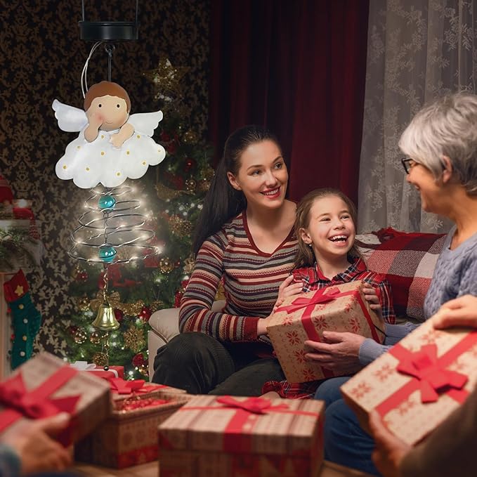 Solar Garden Decor for Outside, Solar Lanterns Outdoor Waterproof, Angel Lamp Hanging Light for Porch Decoration, Yard Art, Unique Wind Chimes Gift for Women Mom Grandma