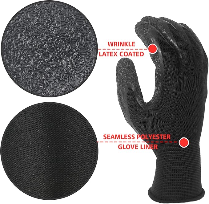 Evridwear Crinkle Latex Rubber Hand Coated Safety Work Gloves for Men Women General Multi Use Construction Warehouse Gardening Assembly Landscaping (XXL-Size) 120 Pairs Pack