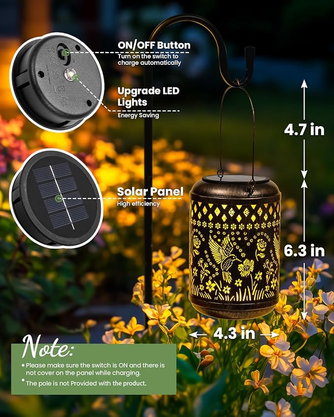 Solar Lanterns Outdoor Hanging Waterproof,2Pack Hummingbird Garden Decor Gifts for Women Mom, Solar Lights Metal Fall Decoration Outside for Yard, Patio,Garden,Backyard,Porch