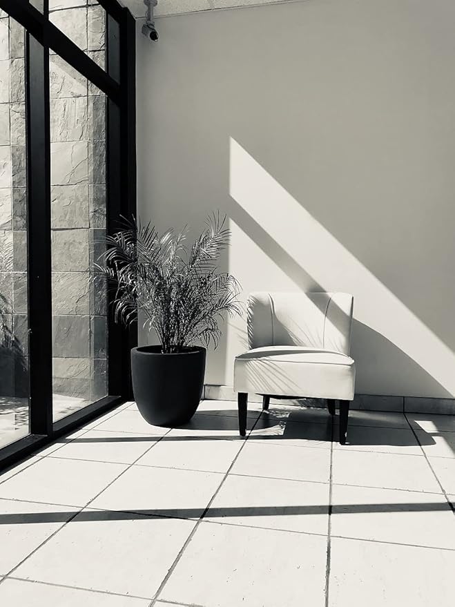 Kante 14 Inch Dia Round Concrete Planter, Indoor Outdoor Large Plant Pot with Drainage Hole and Rubber Plug for Home Patio Garden, Charcoal