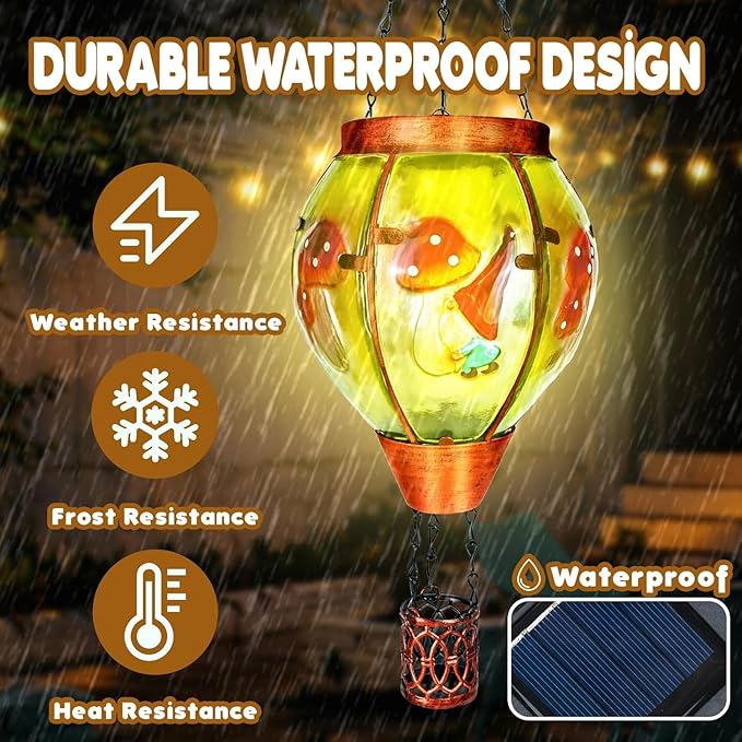 Solar Hot Air Balloon Lantern with Flame, Outdoor Solar Lanterns for Outside Garden Yard Farmhouse Patio Pathway Decoration, Gifts for Women Grandma Mom - Style A