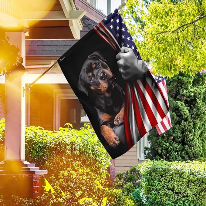 FLAGWIX American Flag - Rottweiler Dog Lover American US Flag, 4th of July Decorations for Inside, Outside, Garden Flag (11.5" x 17.5") - USA Flags Premium Polyester, Decorative Indoor Outdoor Flag