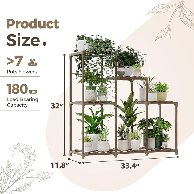 Bamworld Plant Stand Indoor Wood Plant Shelf Tiered Plant Rack for Multiple Plants Upgrade 7 Pots Ladder Plant Holder Plant Table for Mulitiple Pots Boho Decor Home Decor