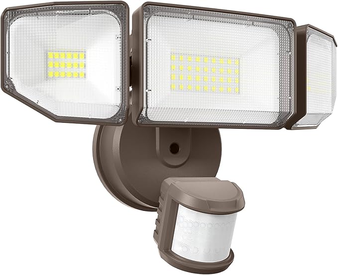 85W LED Security Lights Motion Sensor Light Outdoor, 8500LM Dusk to Dawn, IP65 Waterproof, 6500K, 3 Head Motion Detected Flood Light, Floodlight for Outside, Garage, Yard, Porch (Brown)