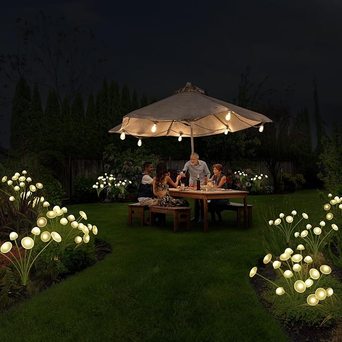 Solar Garden Lights, 6-Pack Dual Mode LED Solar Mushroom Lights, Waterproof Firefly Outdoor Decor for Yard, Patio, and Pathway – Warm White Jellyfish Ambiance