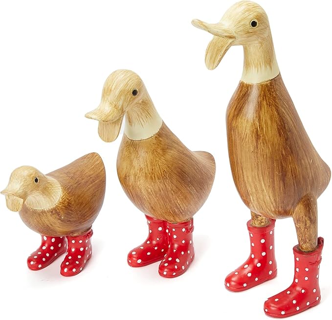 GUTE Duck Yard Decorations Yard Art Garden Puddle Ducks with Spotted Wellies Boots - Single - Garden Decor Statues, Duck Figurine Statue - Waterproof Indoor & Outdoor Lawn Gnome Ornament (Small Duck)