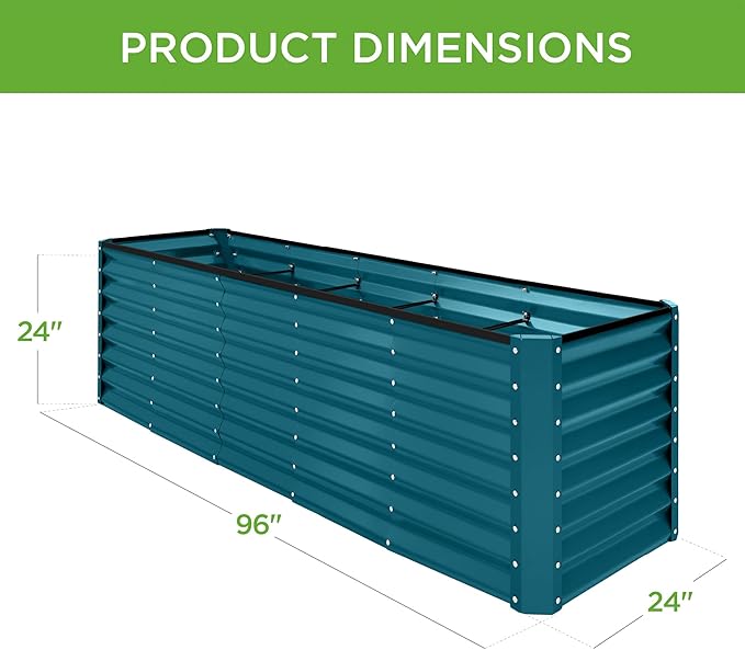 Best Choice Products 8x2x2ft Outdoor Metal Raised Garden Bed, Rectangular Deep Root Planter Box for Vegetables, Flowers, Herbs, and Succulents w/ 239 Gallon Capacity - Peacock Blue