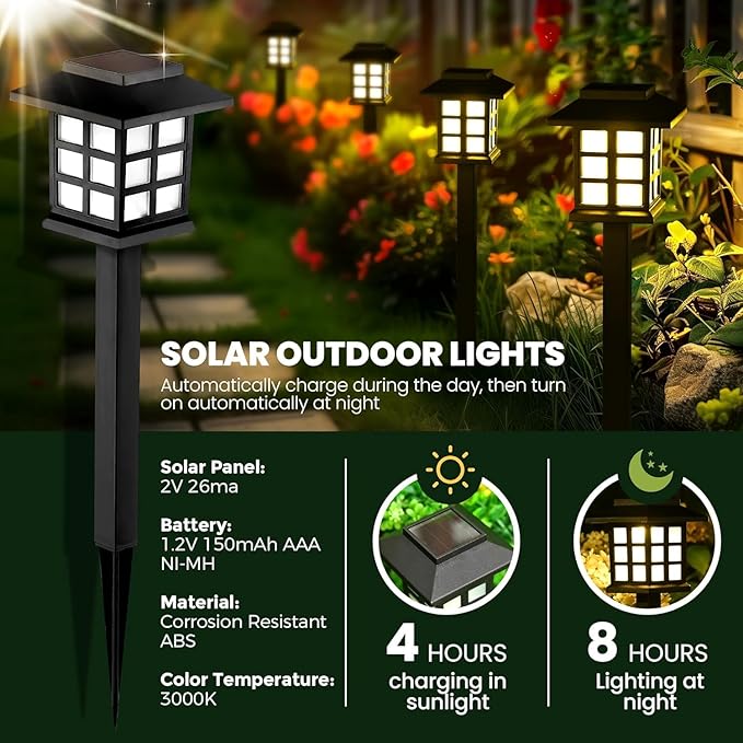 GIGALUMI Solar Outdoor Lights,6 Pack LED Solar Lights Outdoor Waterproof, Solar Walkway Lights Maintain 10 Hours of Lighting for Your Garden, Landscape, Path, Yard, Patio, Driveway