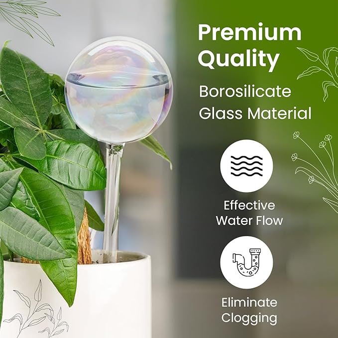 Large 4 Pcs Iridescent Self Watering Globes, Glass Rainbow Plant Watering Globes, Self Watering Planter Insert, Automatic Plant Waterer Indoor, Plant Watering Devices, Plant Water Globe, Watering Bulb