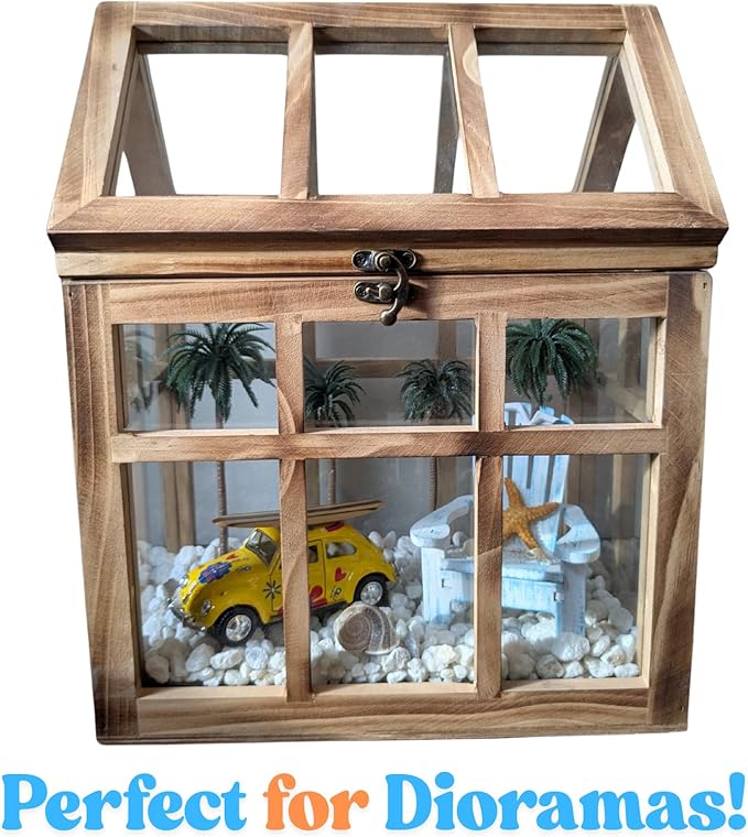 Orchid & Ivy Large Rustic Wood & Glass Plant Succulent Terrarium with Lid - 12" x 9.8" x 7" Decorative Farmhouse Tabletop Greenhouse Display for Air Plants, Dioramas, Fairy Gardens, Candle Lantern