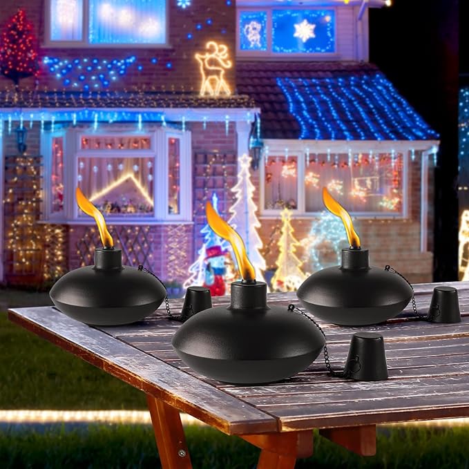 ZSZMFH 4 Pack Metal Table Top Torches,18 oz Citronella Torches for Outside, Refillable Citronella Flame Light Torch with Wicks and Covers, Landscape Lanterns Torches for Party, Garden Decor,DIY