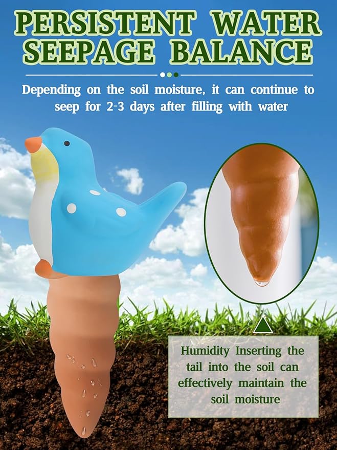 4Pcs Plant Watering Globes, Kalolary Bird Shape Self Watering Spikes Terracotta Drip Water Stakes Irrigation Watering Bulbs for Pot, Indoor, Outdoor, Vacation 